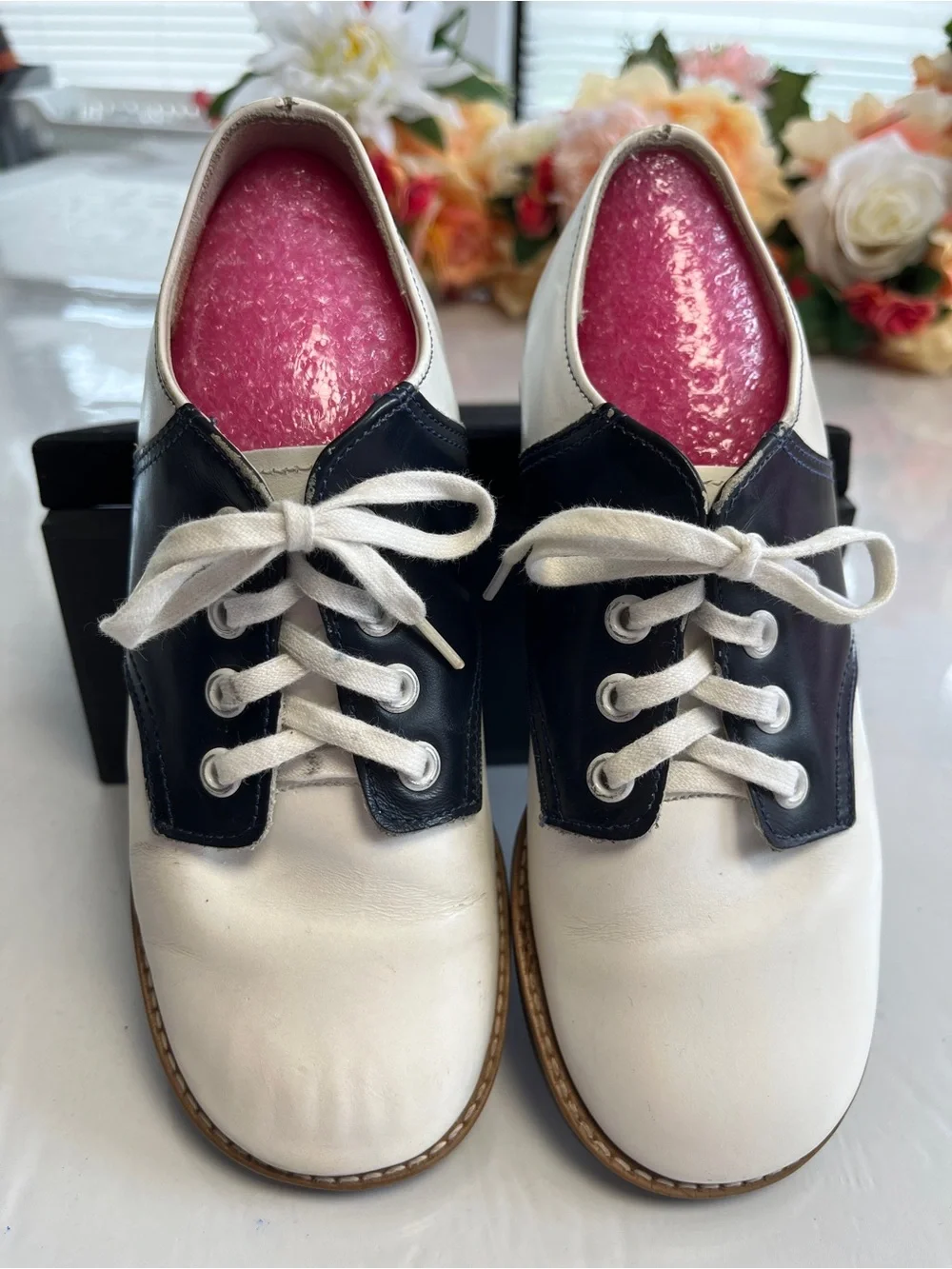 Stride Rite 2978 White Navy Leather Saddle Oxford Shoes Kids Size 12